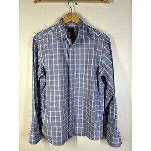 UNTUCKit Men's Long Sleeve Cotton Button-Up Slim fit Wrinkle Free Blue Red Plaid